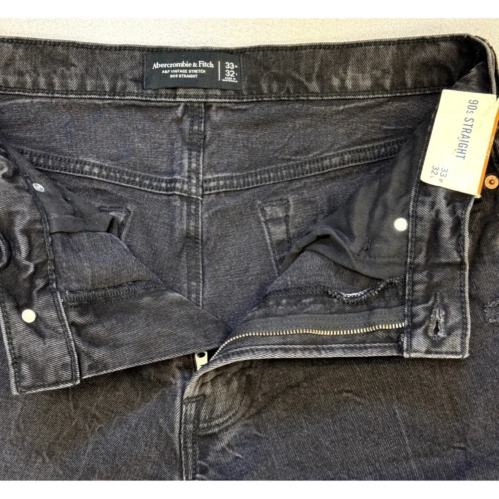 Abercrombie Fitch 90s Straight Jeans Men 33x32 (32x32) Black Distressed Stretch
